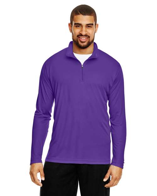 Team 365 Men’s Zone Performance quarter-zip pullover with a lightweight, breathable design and athletic fit. Features moisture-wicking fabric and a zip-up collar, ideal for layering or active wear.