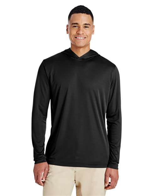 Team 365 Men’s Zone Performance hooded t-shirt with a lightweight, breathable design and athletic fit. Features moisture-wicking fabric and a built-in hood, ideal for workouts or casual wear.