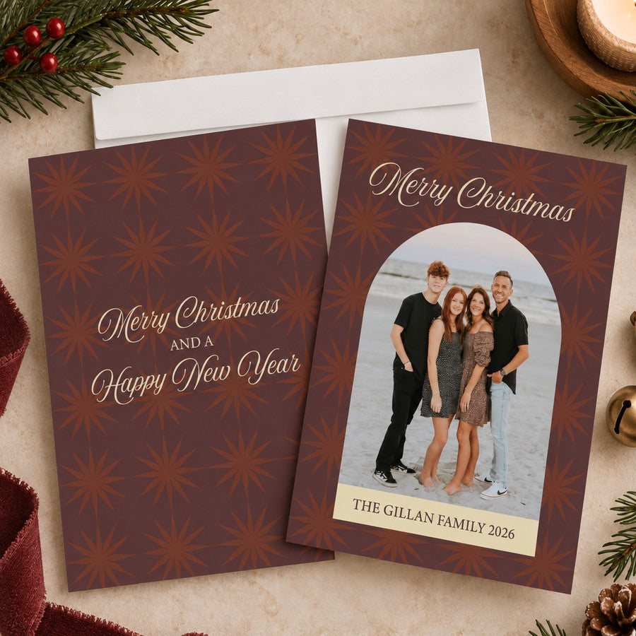 Retro Starburst Personalized Christmas Photo Card