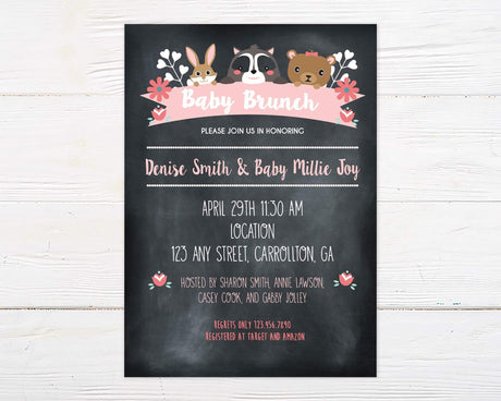 invitation animals a, having themed forest, theme cute and oh, personalized, celebration, stationery, gathering, hedgehog, wildlife, mushroom, greenery, raccoon, minimalist