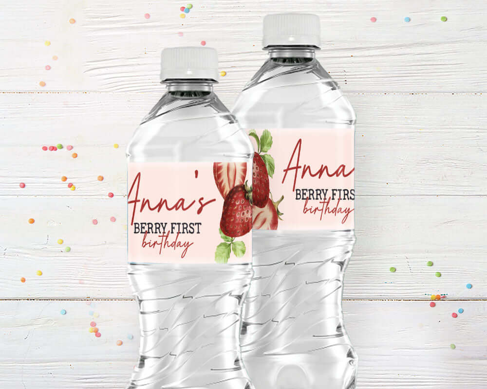 Beeren-Wasserflaschenetiketten zum ersten Geburtstag