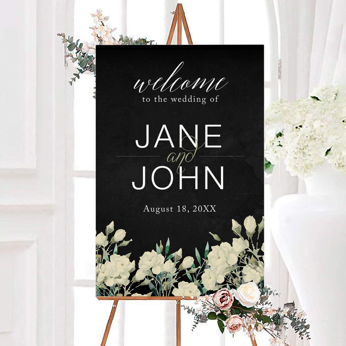 Black and Cream Floral Invitations - goprintplus