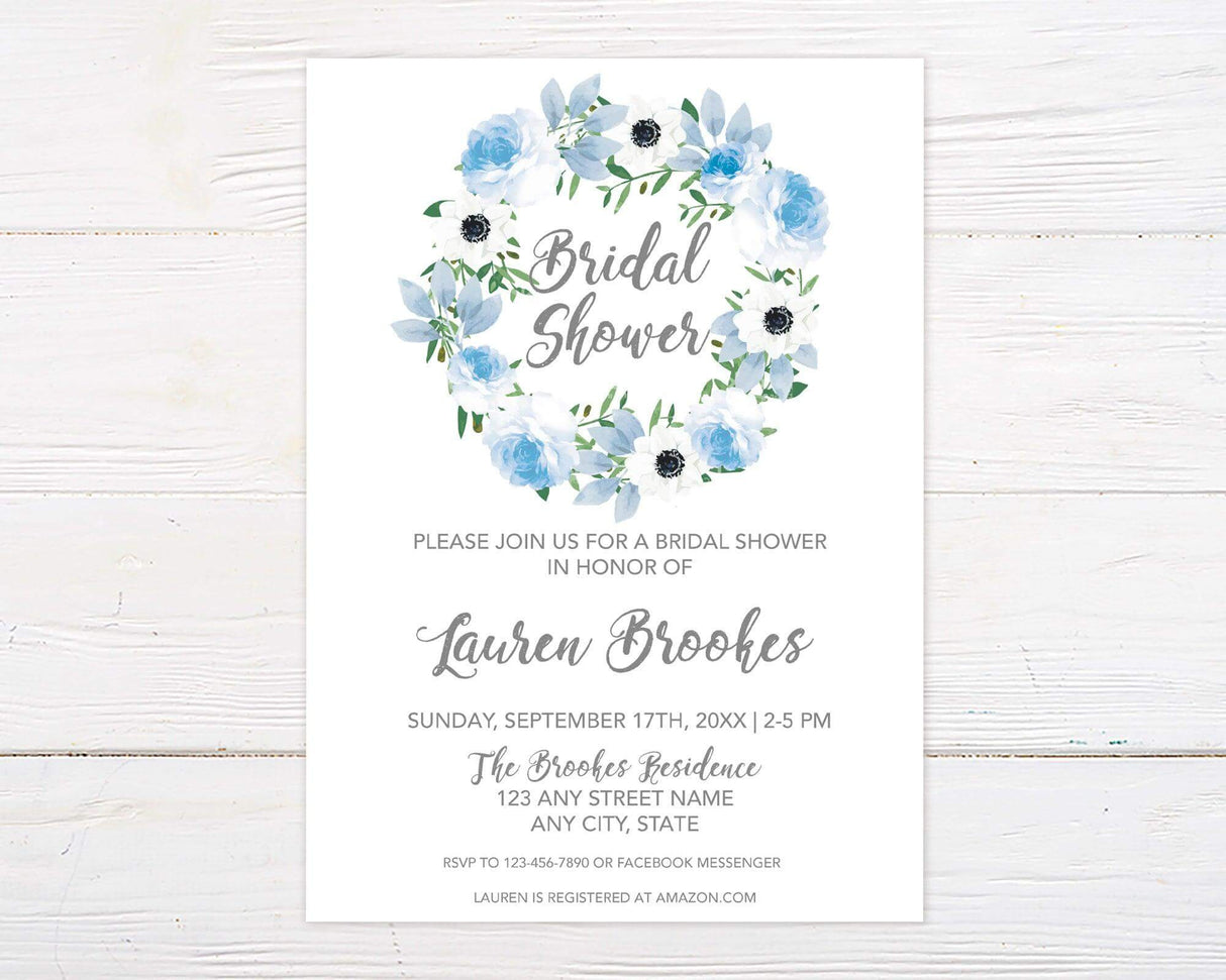 Blue Wreath Shower Invitation - goprintplus