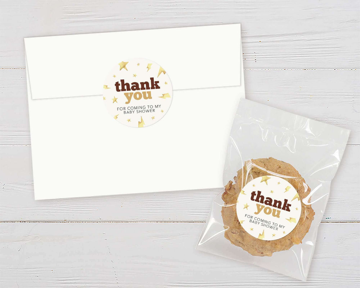 Thank you cookie favor and envelope set for baby shower with stars design.