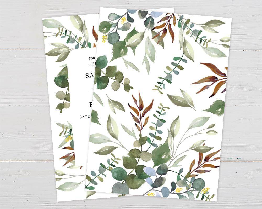 Botanical Frame Bridal Shower Invitation with green and brown foliage design on white background.