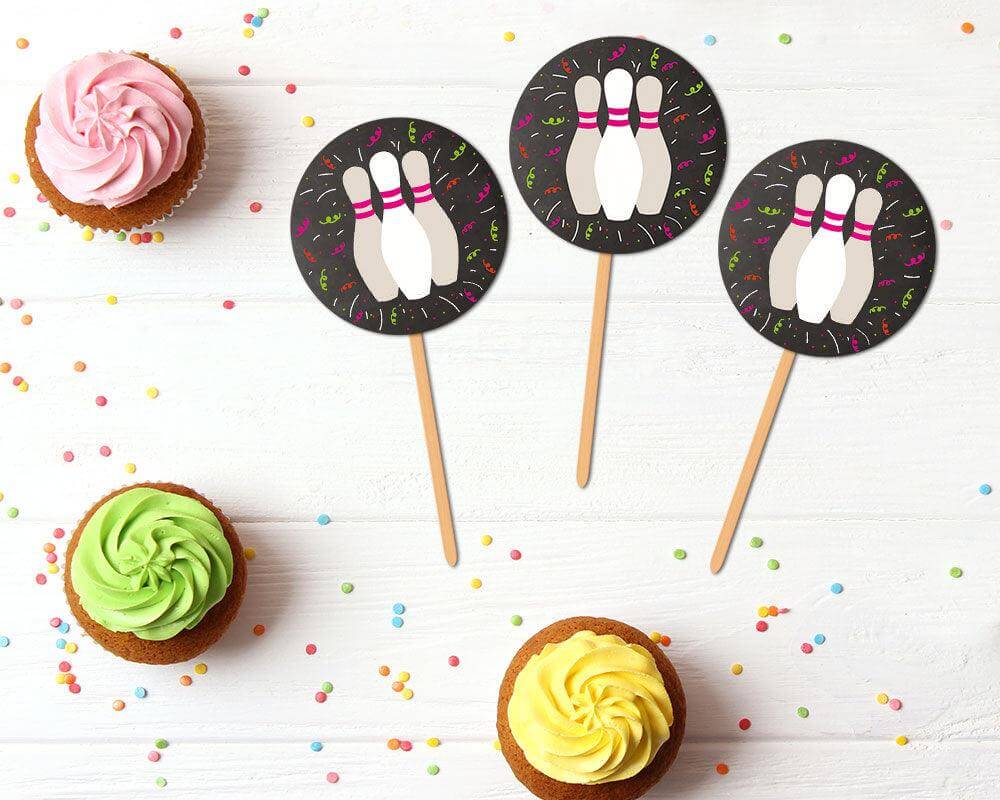 Bowling Birthday Cupcake Topper - goprintplus