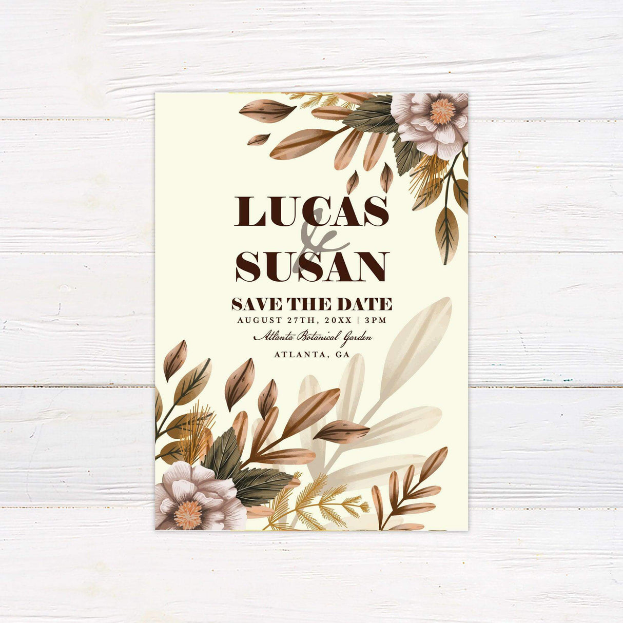 Brown Boho Floral Invitations - goprintplus