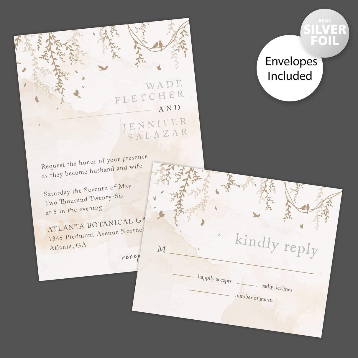 Brown Botanical Foil Invitation - goprintplus