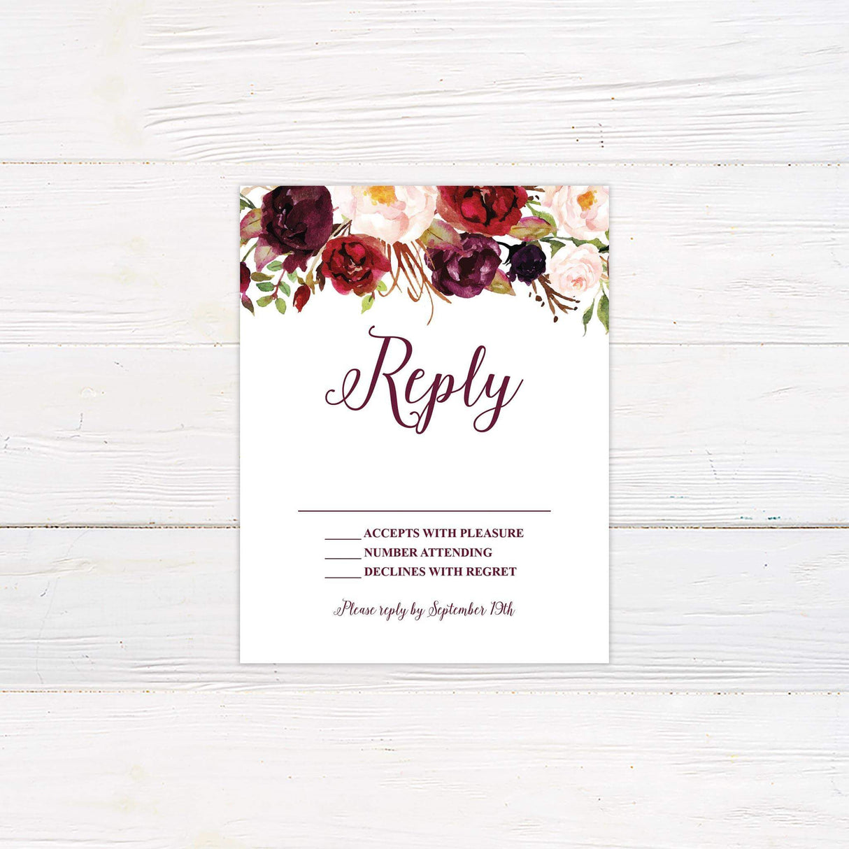 Burgundy Floral Invitations - goprintplus