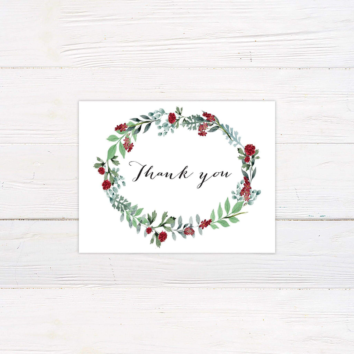 Burgundy Floral Wreath Thank You Card - goprintplus