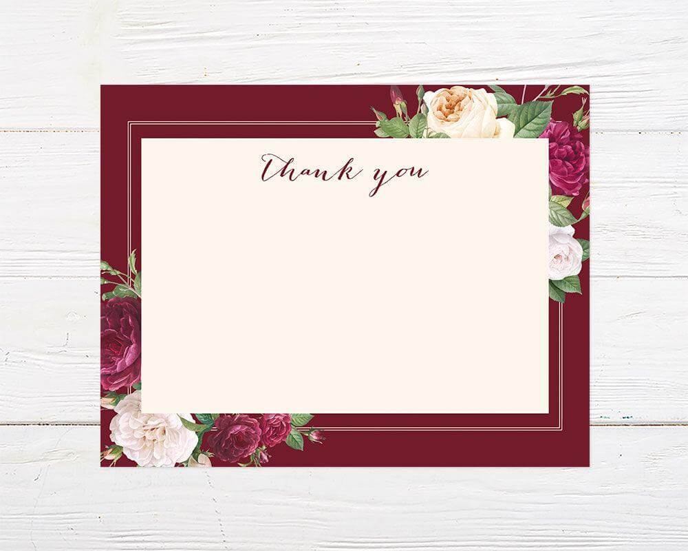 Burgundy Rose Thank You Card - goprintplus