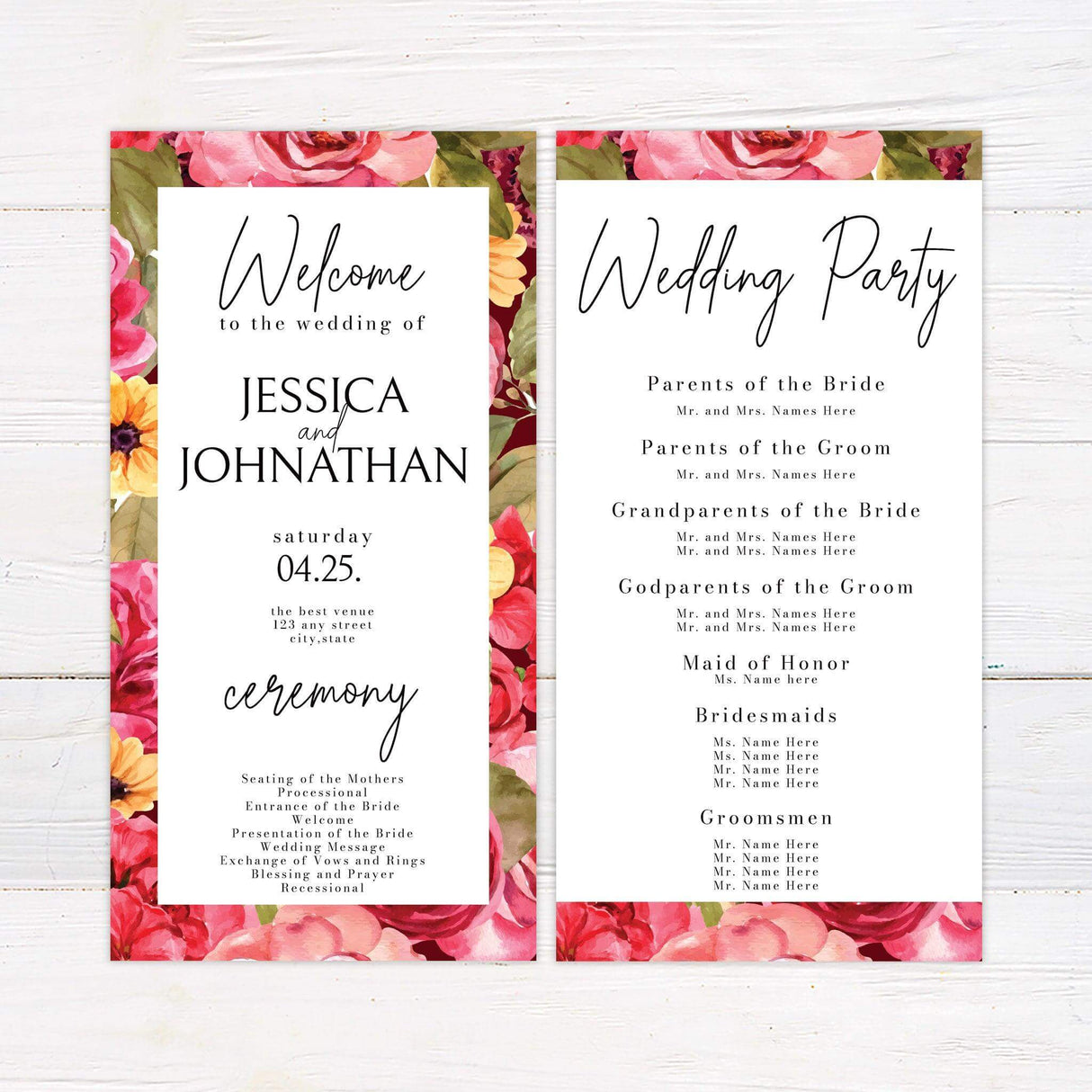 Bright Pink Floral Invitations - goprintplus