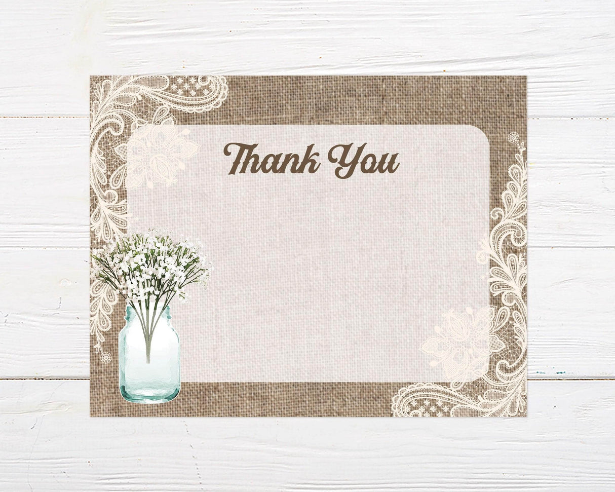 Burlap and Lace Thank You Card - goprintplus