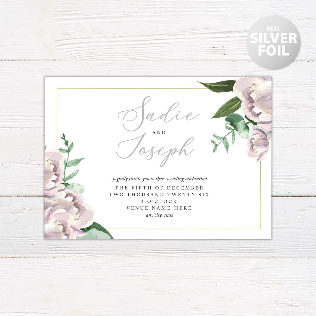 Champagne Blossoms Foil Invitation - goprintplus