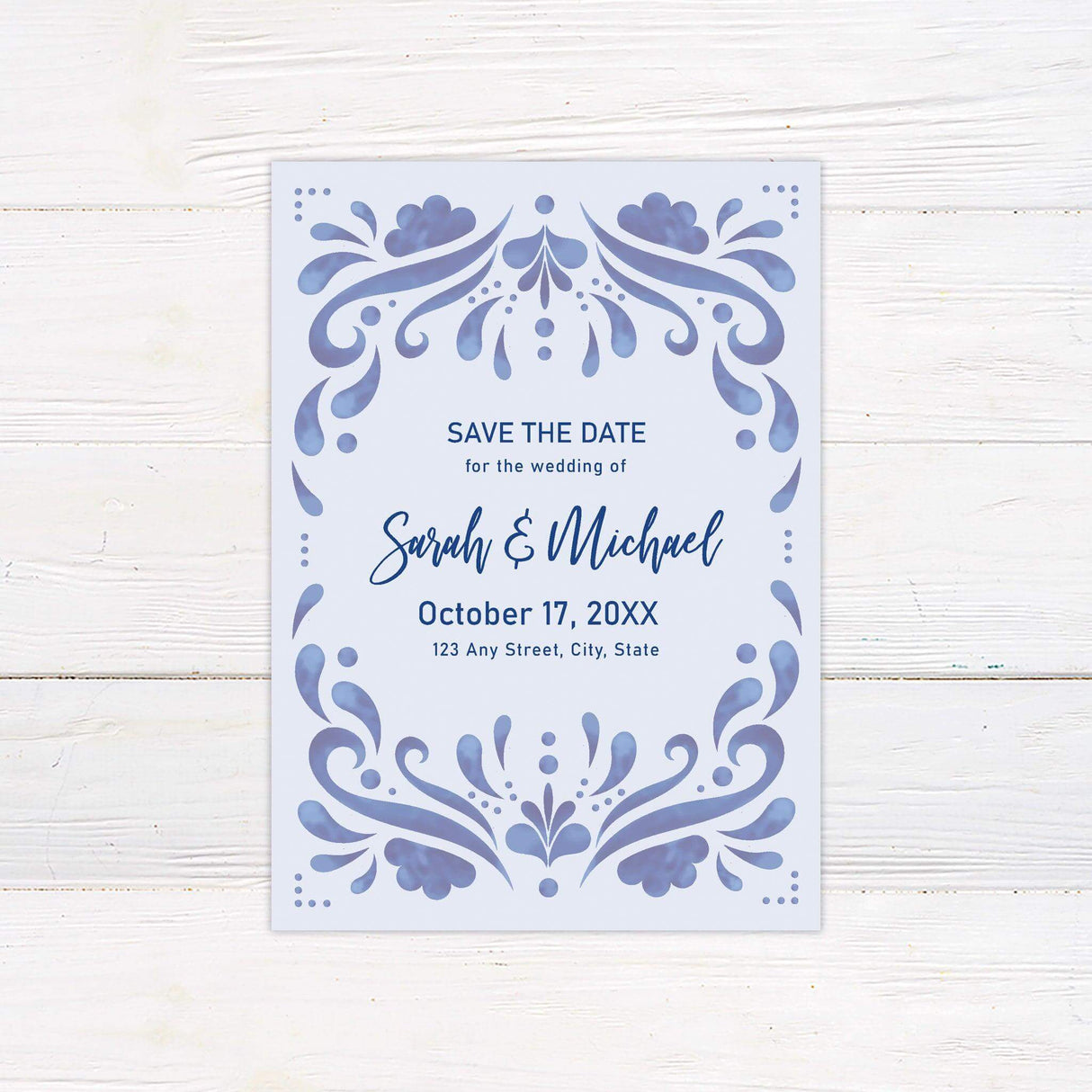 Cobalt Tile Invitations - goprintplus