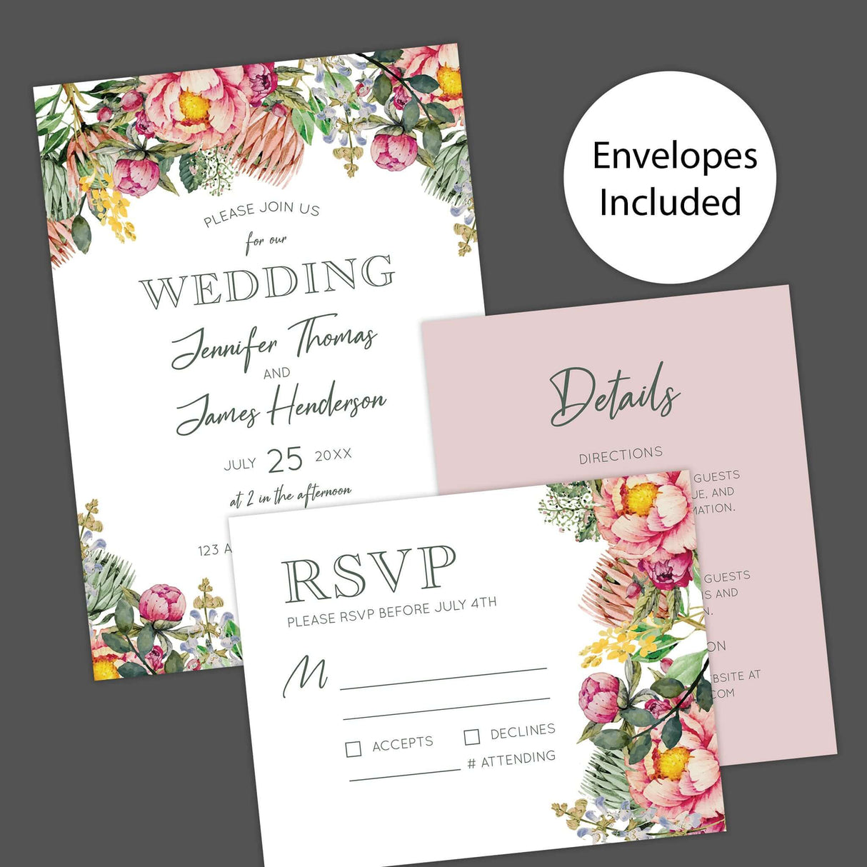Colorful Garden Invitations – Hand-Painted Botanical Design