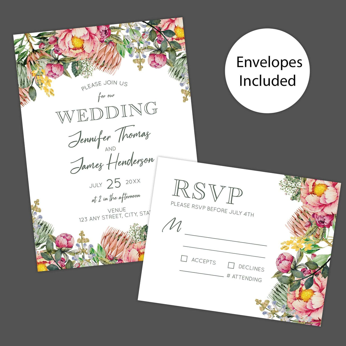 Colorful Garden Invitations – Hand-Painted Botanical Design