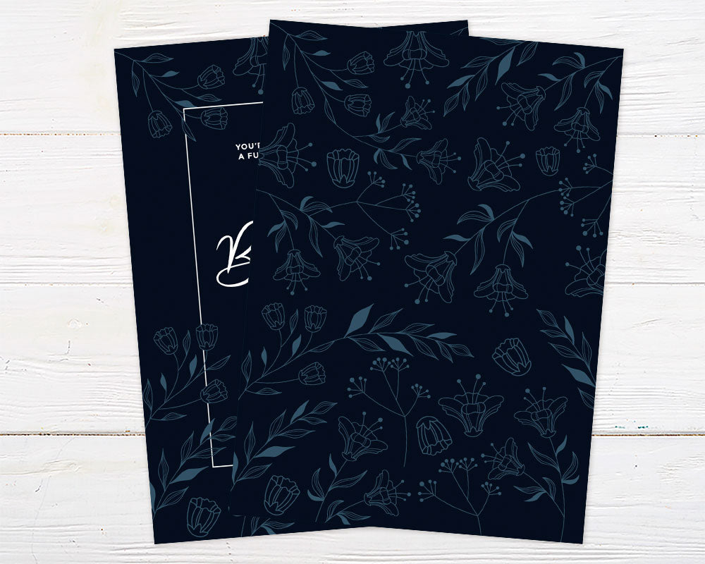 Custom Classic Birthday Invitation with navy blue botanical design featuring elegant line art florals on a minimalist party invite.