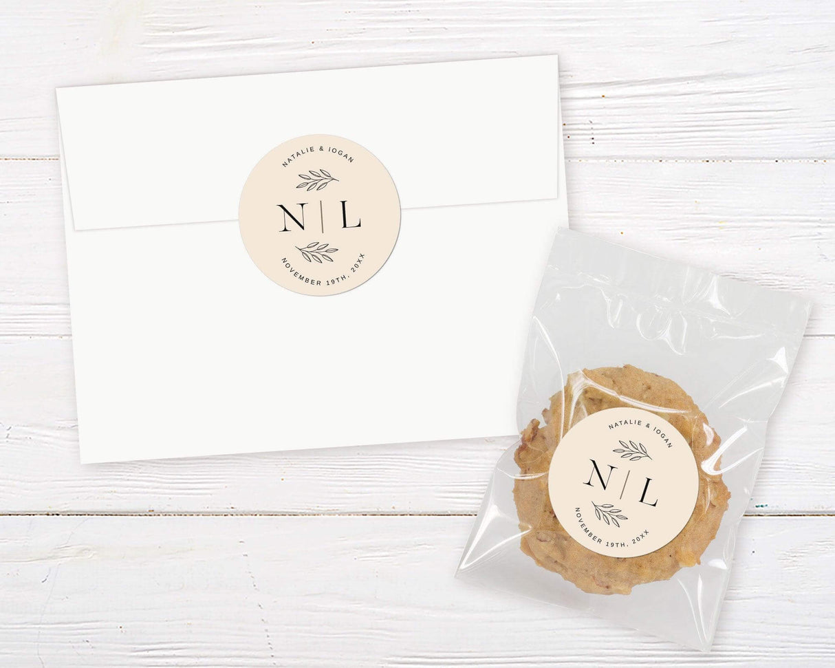 A custom color wedding shower invitation sticker with elegant script text. The design features a simple background and formal layout.