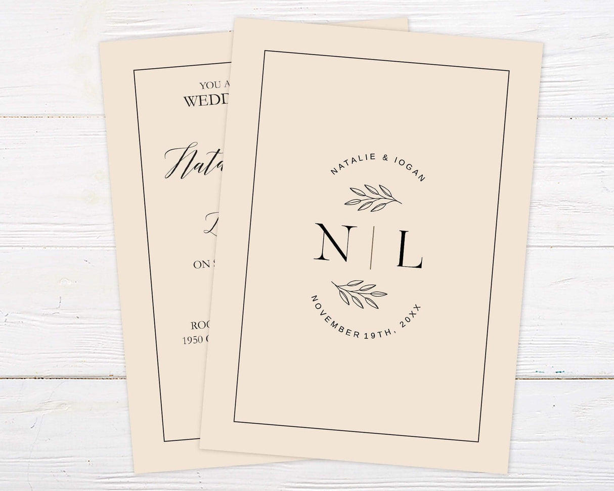 A custom color wedding shower invitation with elegant script text and a simple border. The design features a simple background and formal layout. - back.