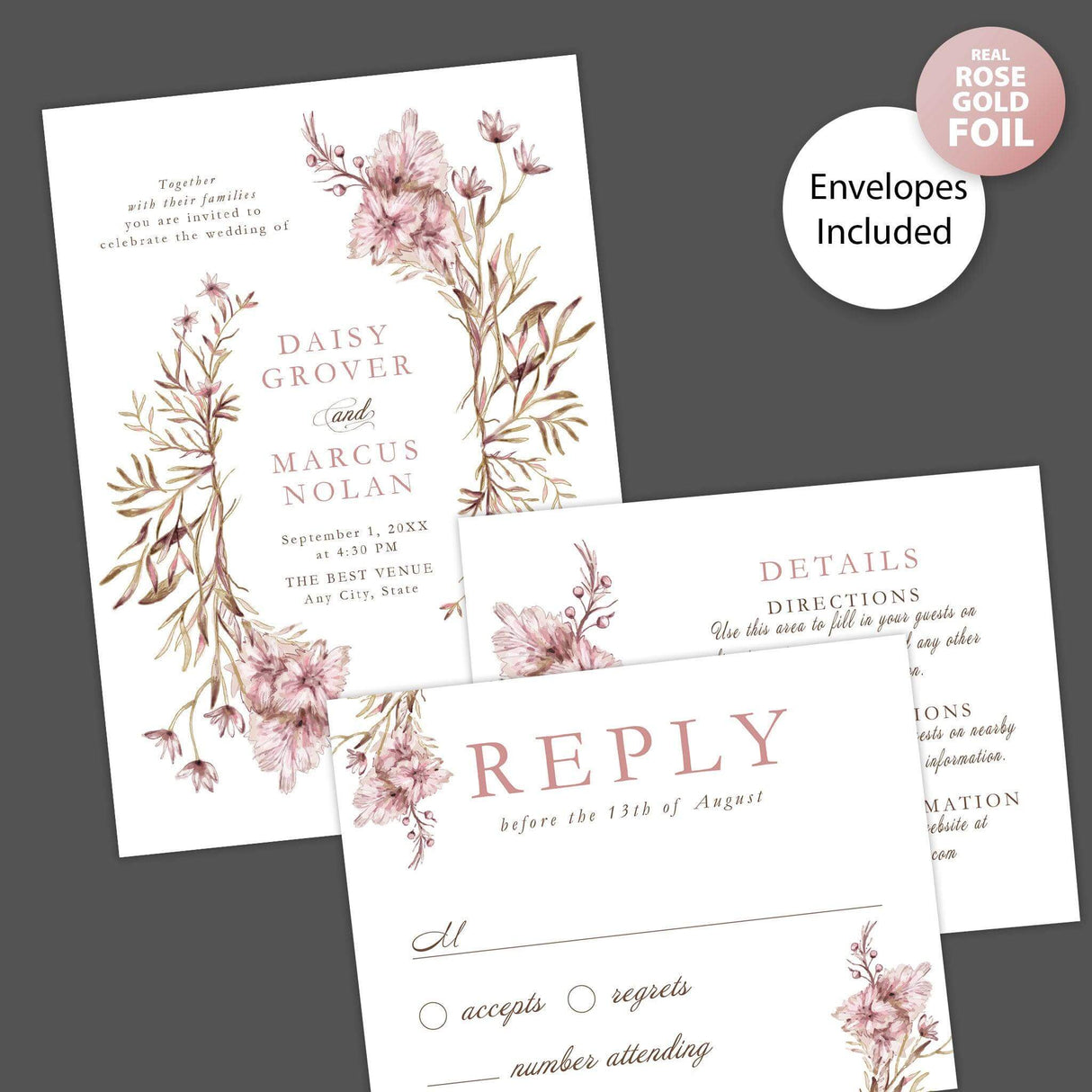 Dainty Branches Foil Invitation - goprintplus