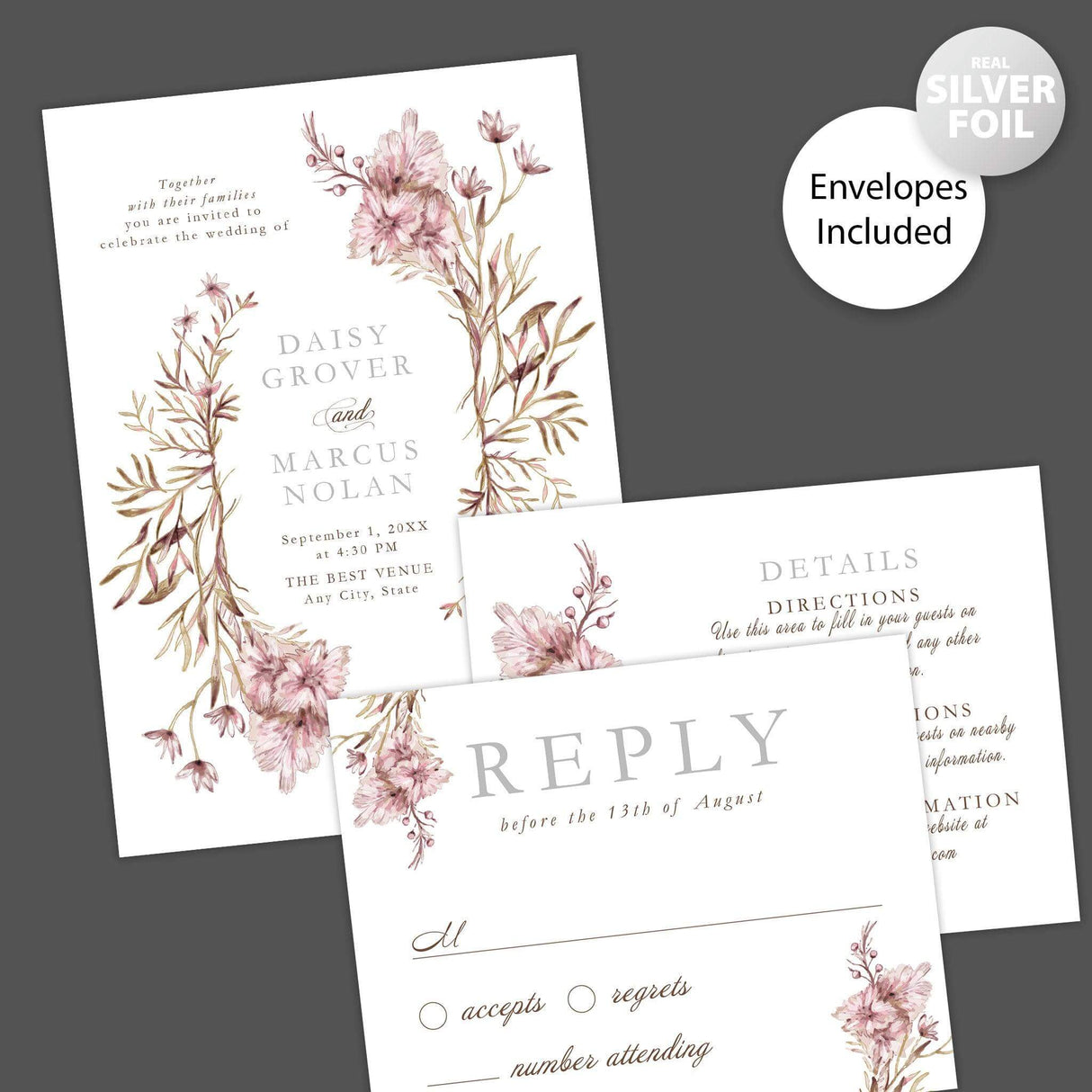 Dainty Branches Foil Invitation - goprintplus
