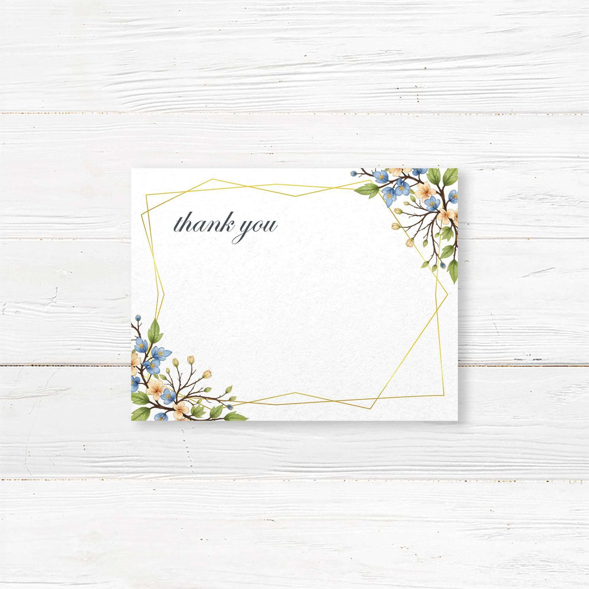 Bridal shower thank-you card, floral wedding stationery, custom thank-you notes, elegant thank-you stationery, gold frame thank-you card