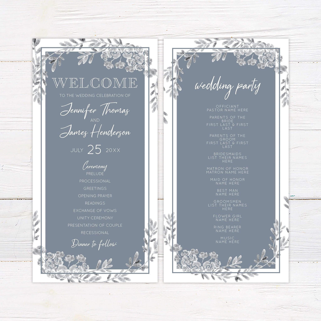 Dusty Blue Gray Floral Invitations - goprintplus