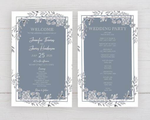 Dusty Blue Gray Floral Program - goprintplus