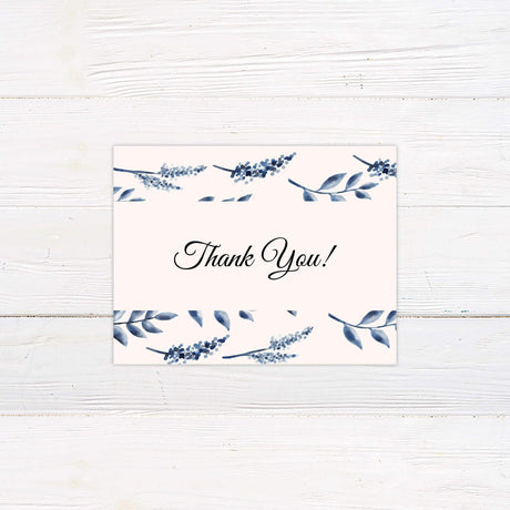 Elegant Blue Watercolor Leaves Thank You Card - goprintplus