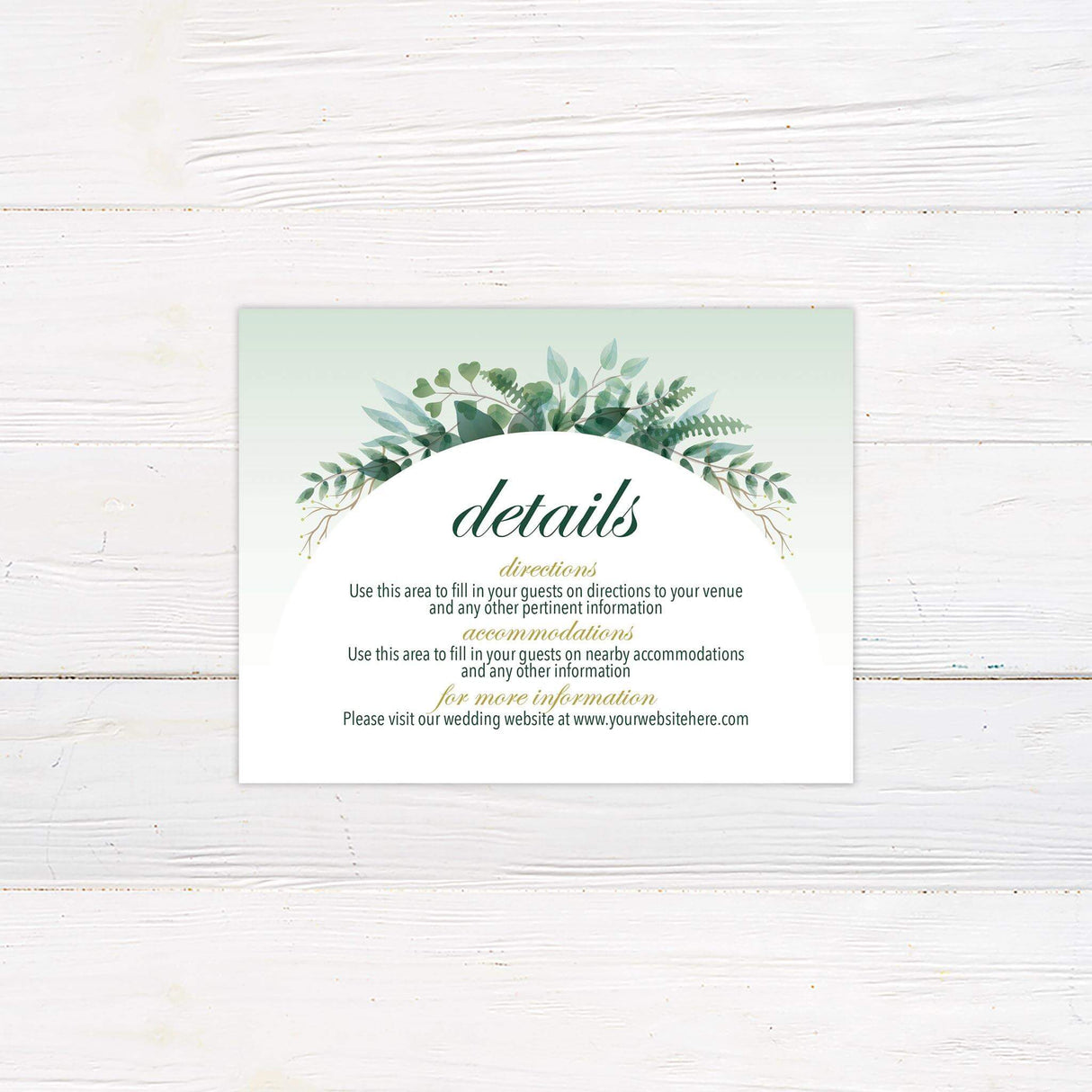 Elegant Green Botanical Arch Details Cards - goprintplus