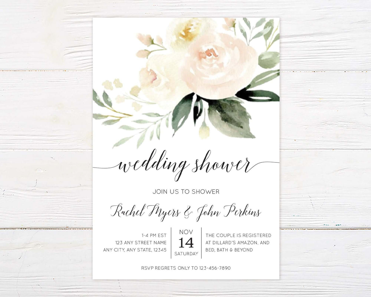 Ivory Peonies Shower Invitation with elegant floral design for a memorable bridal event