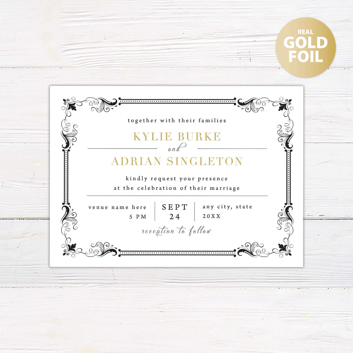 Exquisite Border Foil Invitation - goprintplus