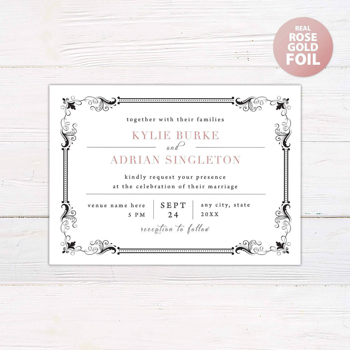 Exquisite Border Foil Invitation - goprintplus