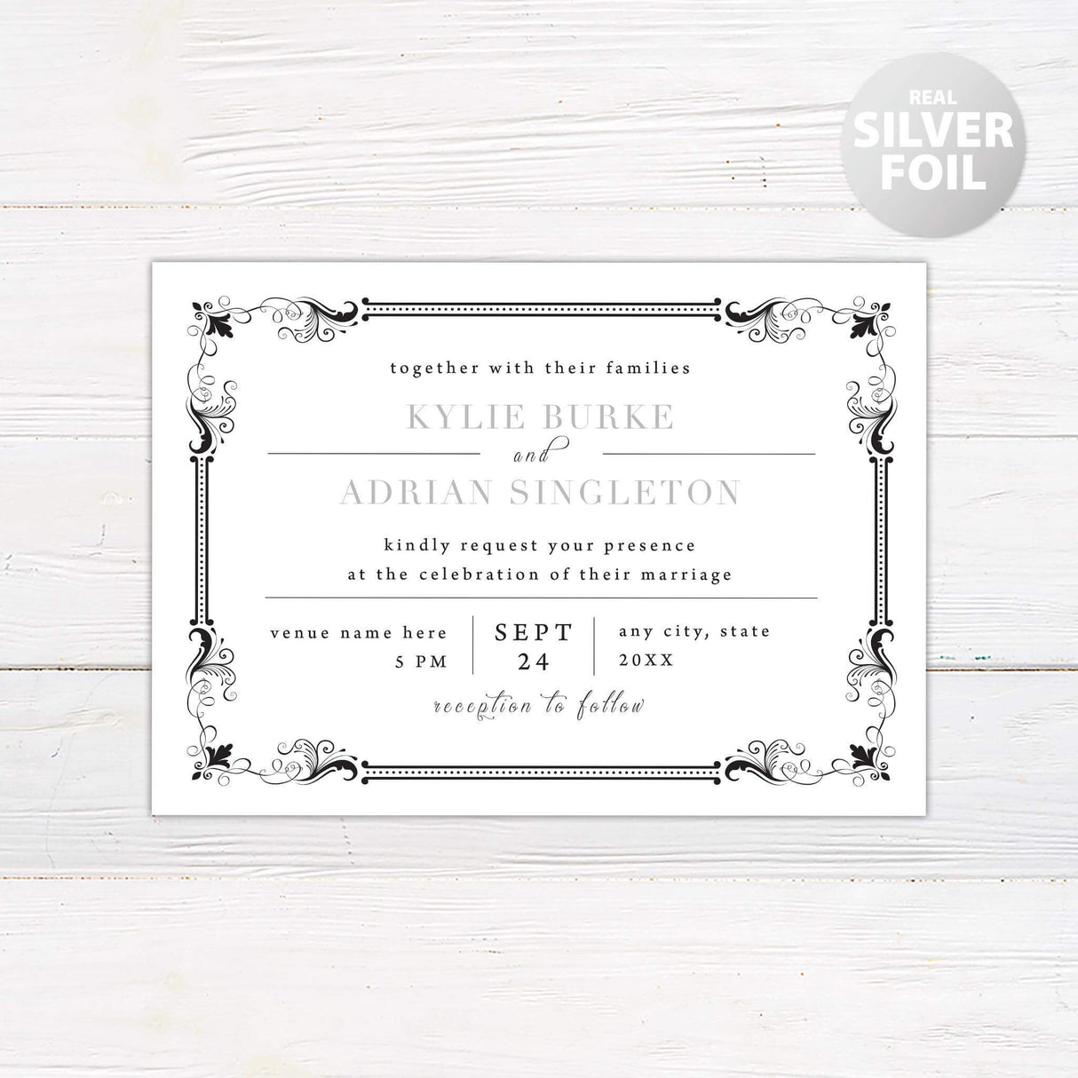 Exquisite Border Foil Invitation - goprintplus