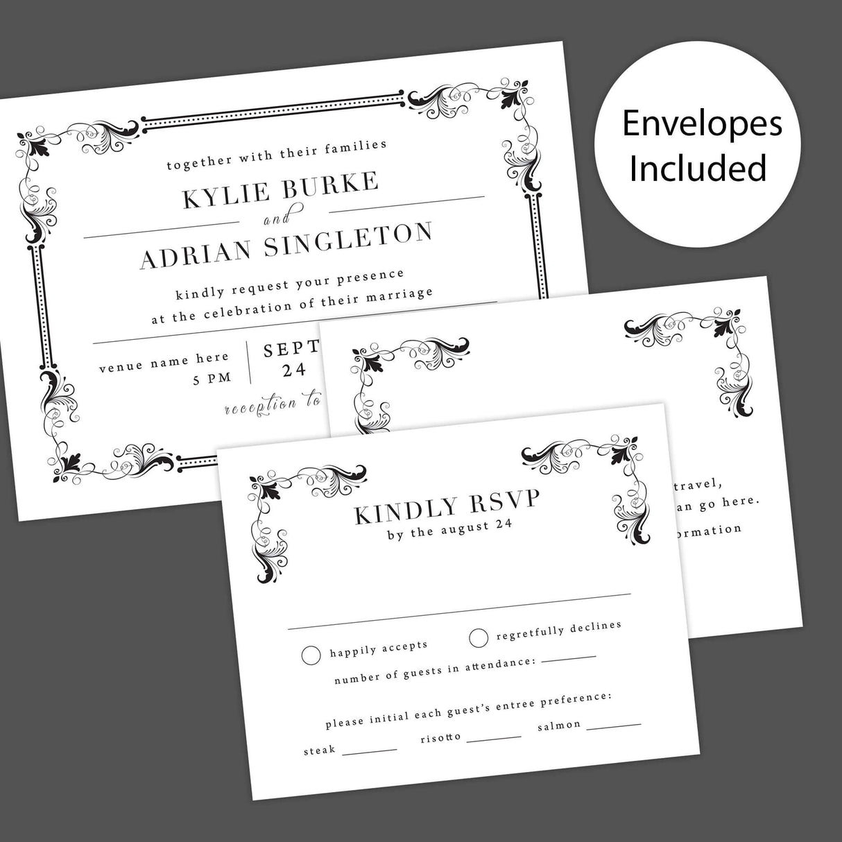 Exquisite Einladungskarten mit Bordüre