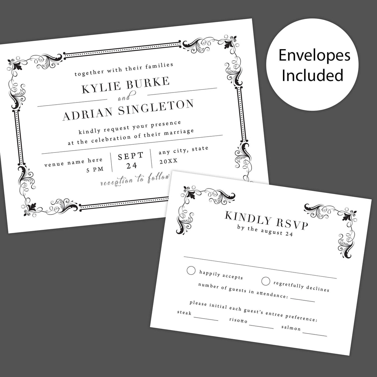 Exquisite Einladungskarten mit Bordüre