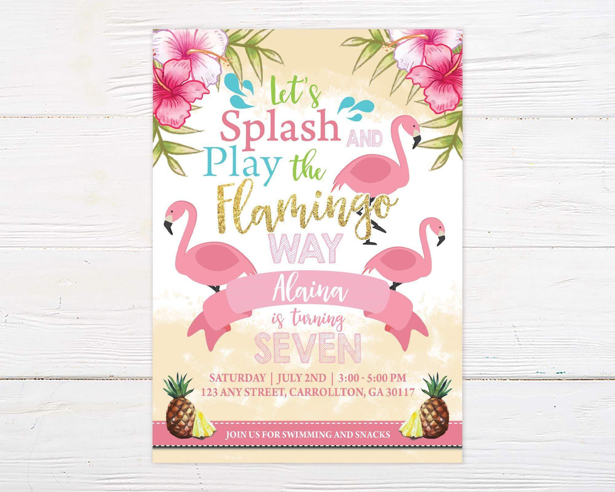 Flamingo Birthday Party Invitation - goprintplus