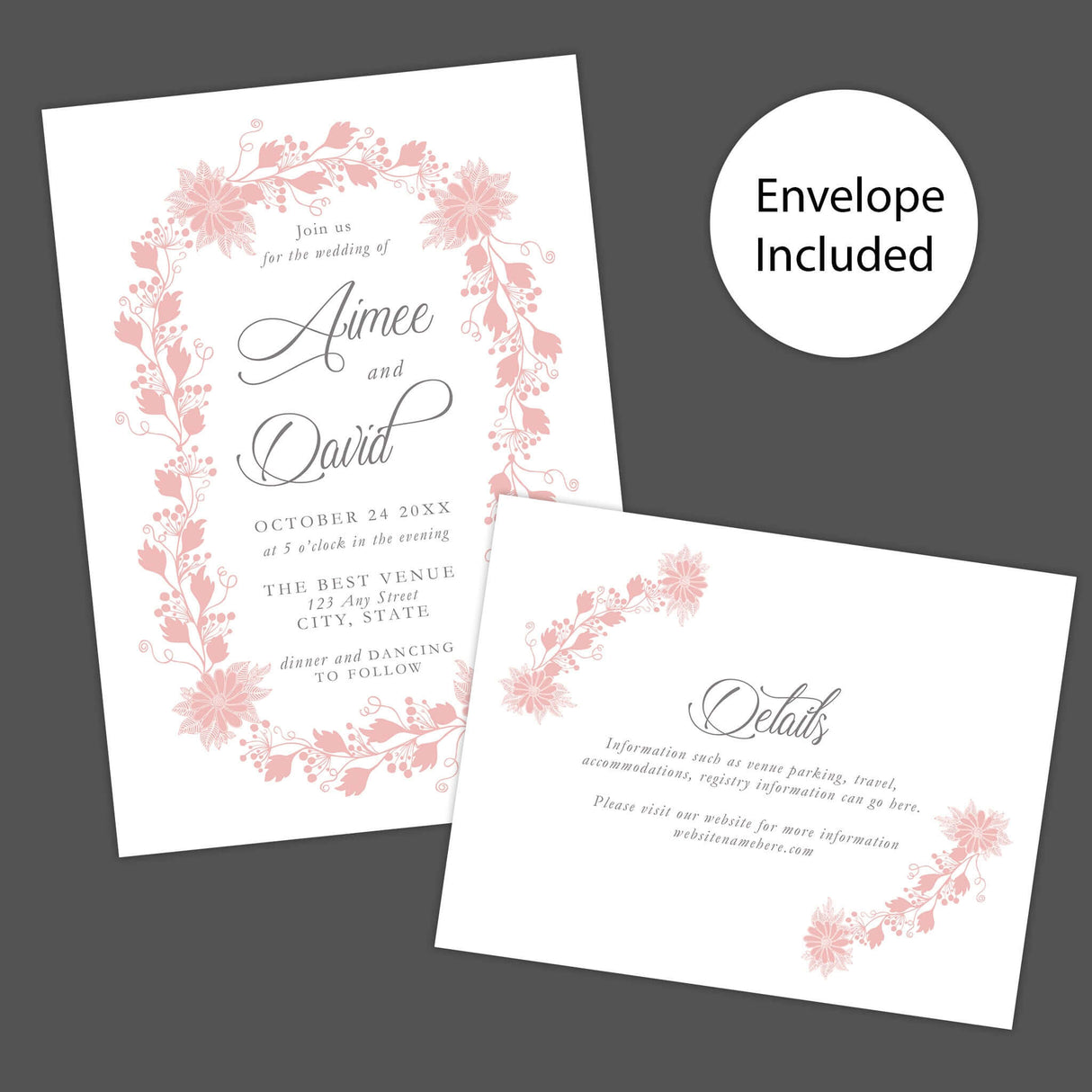 Floral Wreath Invitations – Elegant Pink Botanical Frame