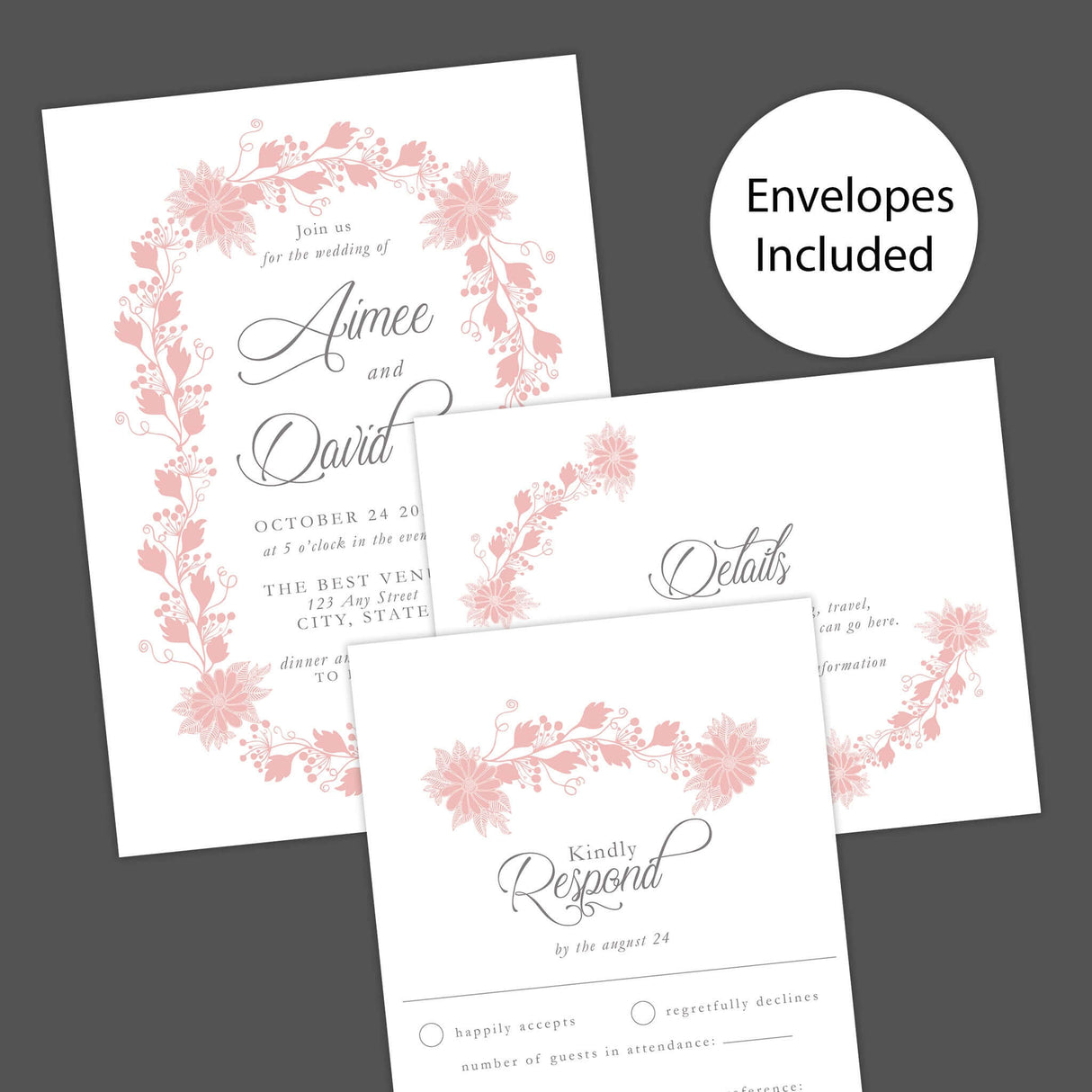 Floral Wreath Invitations – Elegant Pink Botanical Frame