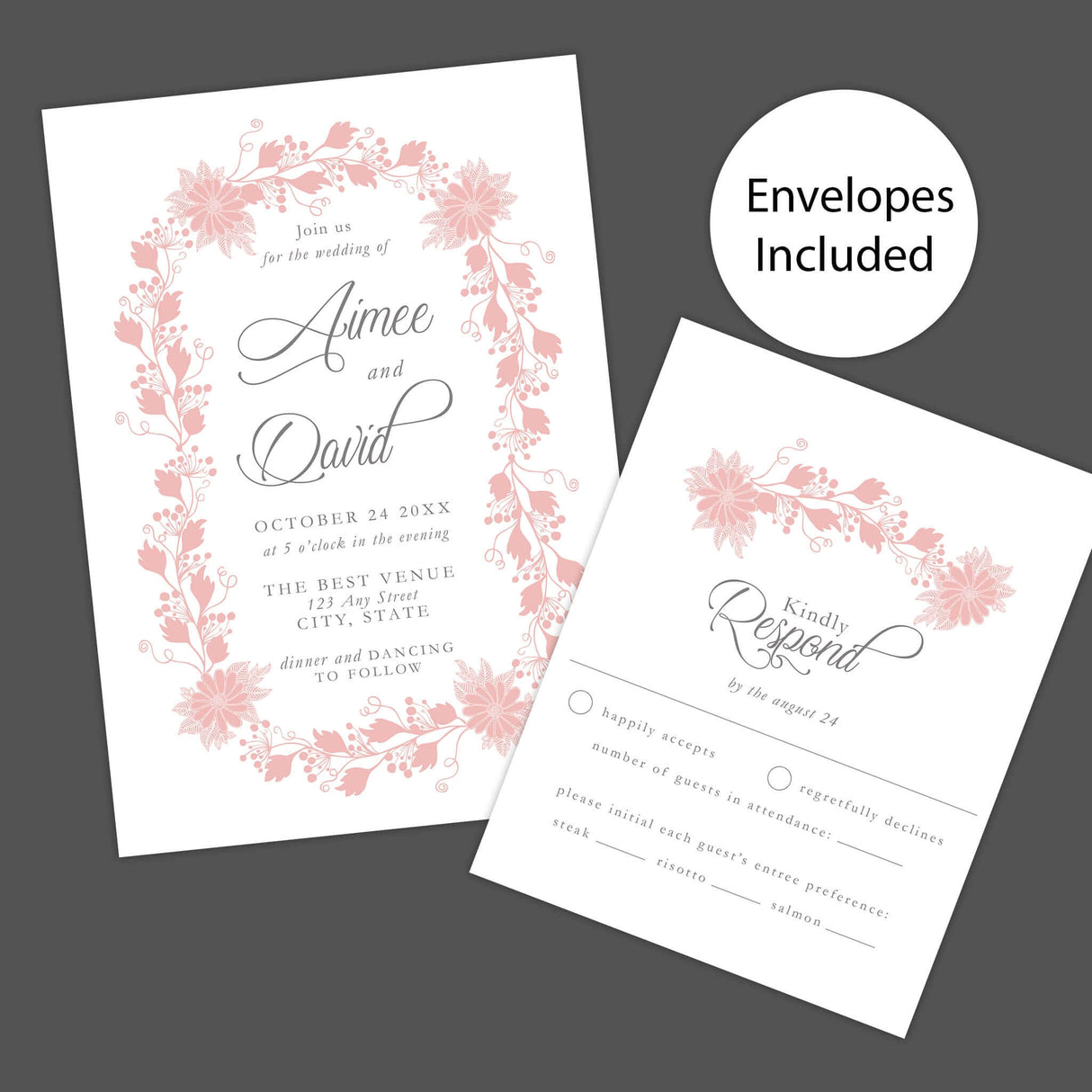 Floral Wreath Invitations – Elegant Pink Botanical Frame