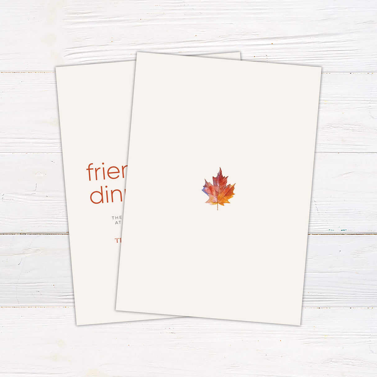 Friendsgiving Card featuring autumn leaf for Thanksgiving celebration.