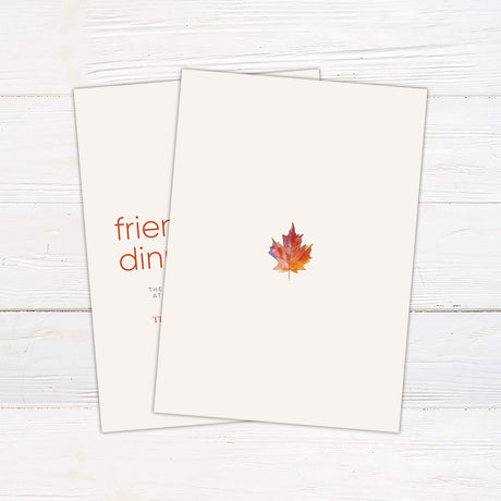 Friendsgiving Card featuring autumn leaf for Thanksgiving celebration.
