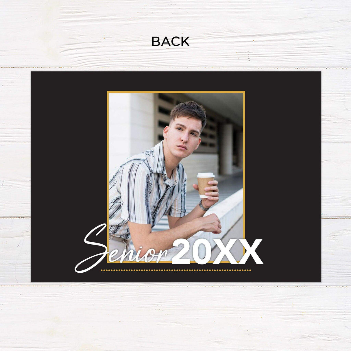Custom gatefold graduation invitation with six photos, customizable colors, and a modern, stylish design. Personalized folded grad announcement. Black.