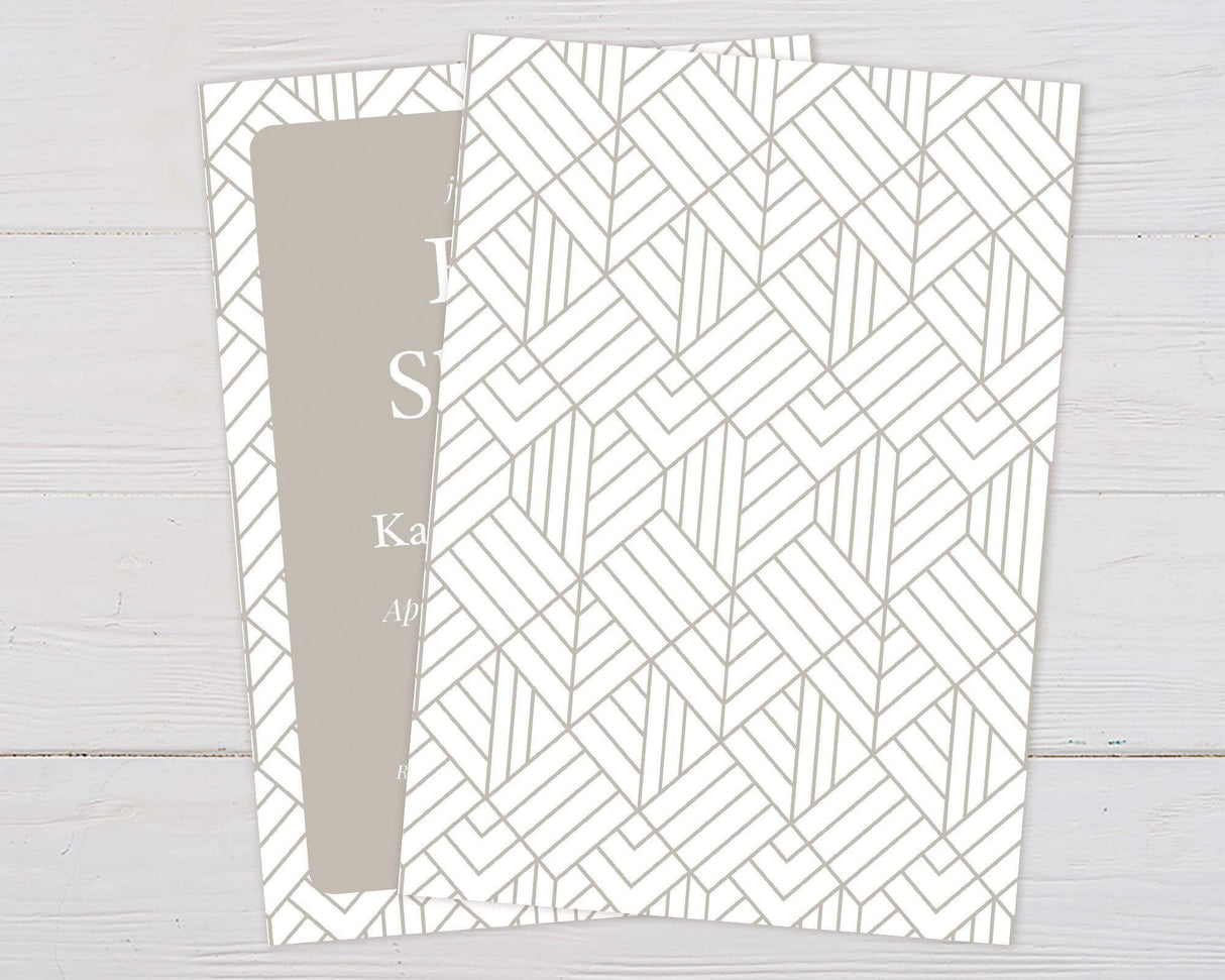 Modern geometric baby shower invitation professionally printed on premium cardstock. Customizable with event details. Elegant and contemporary design. - back