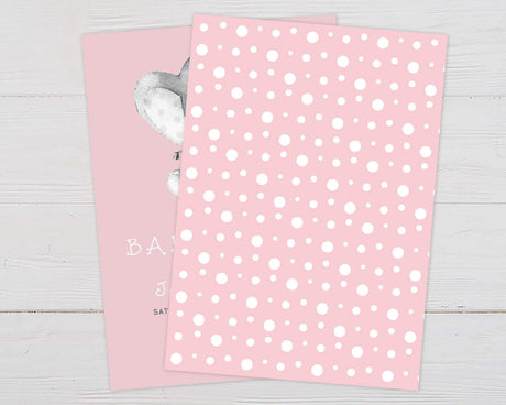 Baby shower invitation with watercolor-style baby elephant design and personalized event details, professionally printed on high-quality cardstock - back