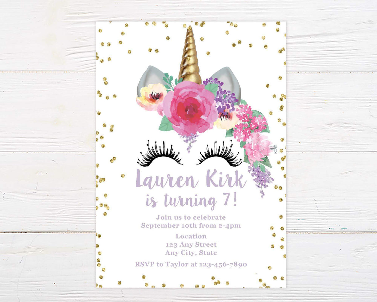 Glitter Unicorn Party Invitation - goprintplus