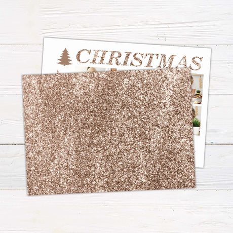 Golden photo collage Christmas card with multiple family photos, bold Merry Christmas text, and personalized family name. - back.