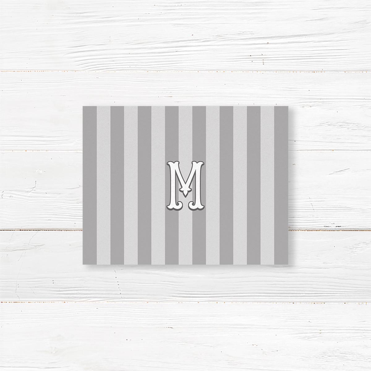 Gray Striped Monogram Note Card
