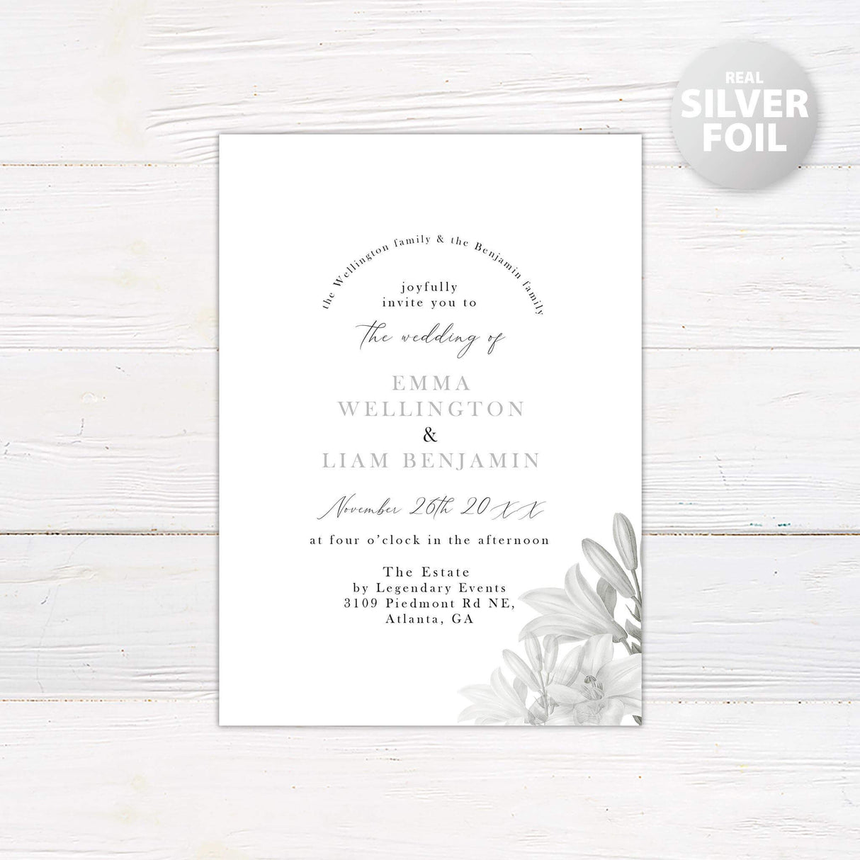 Grayscale Floral Foil Invitation - goprintplus